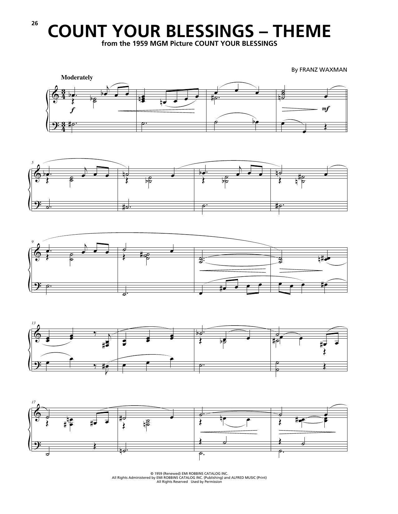Download Franz Waxman Count Your Blessings (Theme) Sheet Music