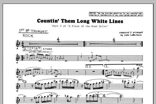 Download John LaBarbara Countin' Them Long White Lines - 1st Bb Sheet Music