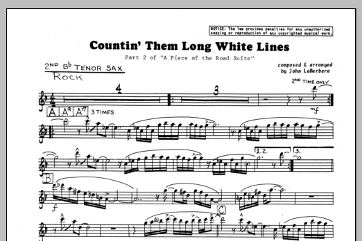 Download John LaBarbara Countin' Them Long White Lines - 2nd Bb Sheet Music