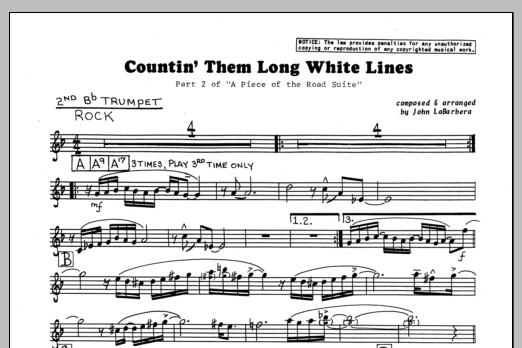 Download John LaBarbara Countin' Them Long White Lines - 2nd Bb Sheet Music
