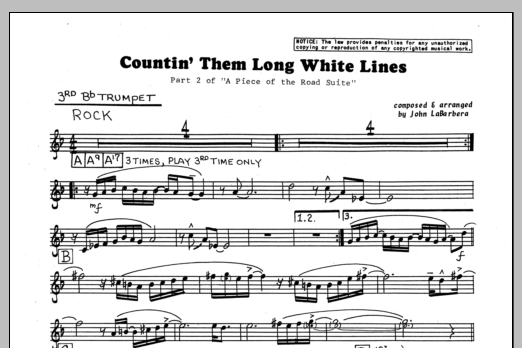 Download John LaBarbara Countin' Them Long White Lines - 3rd Bb Sheet Music