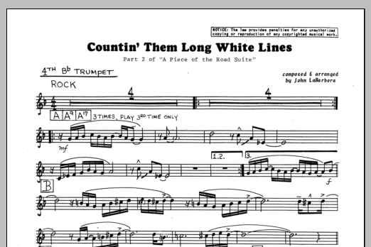 Download John LaBarbara Countin' Them Long White Lines - 4th Bb Sheet Music