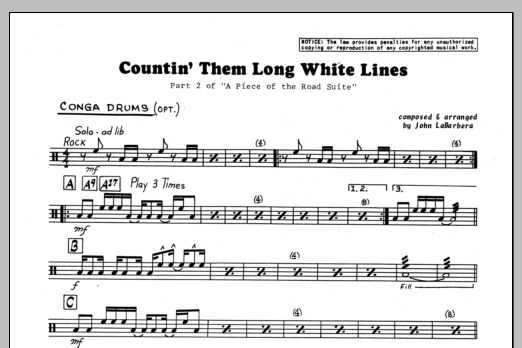 Download John LaBarbara Countin' Them Long White Lines - Aux Pe Sheet Music