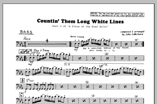 Download John LaBarbara Countin' Them Long White Lines - Bass Sheet Music