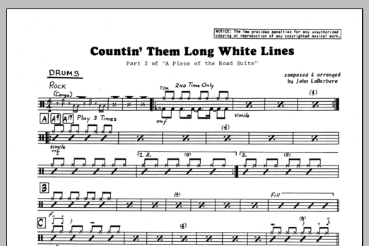 Download John LaBarbara Countin' Them Long White Lines - Drums Sheet Music