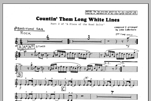 Download John LaBarbara Countin' Them Long White Lines - Eb Bar Sheet Music