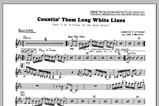 Download John LaBarbara Countin' Them Long White Lines - Guitar Sheet Music