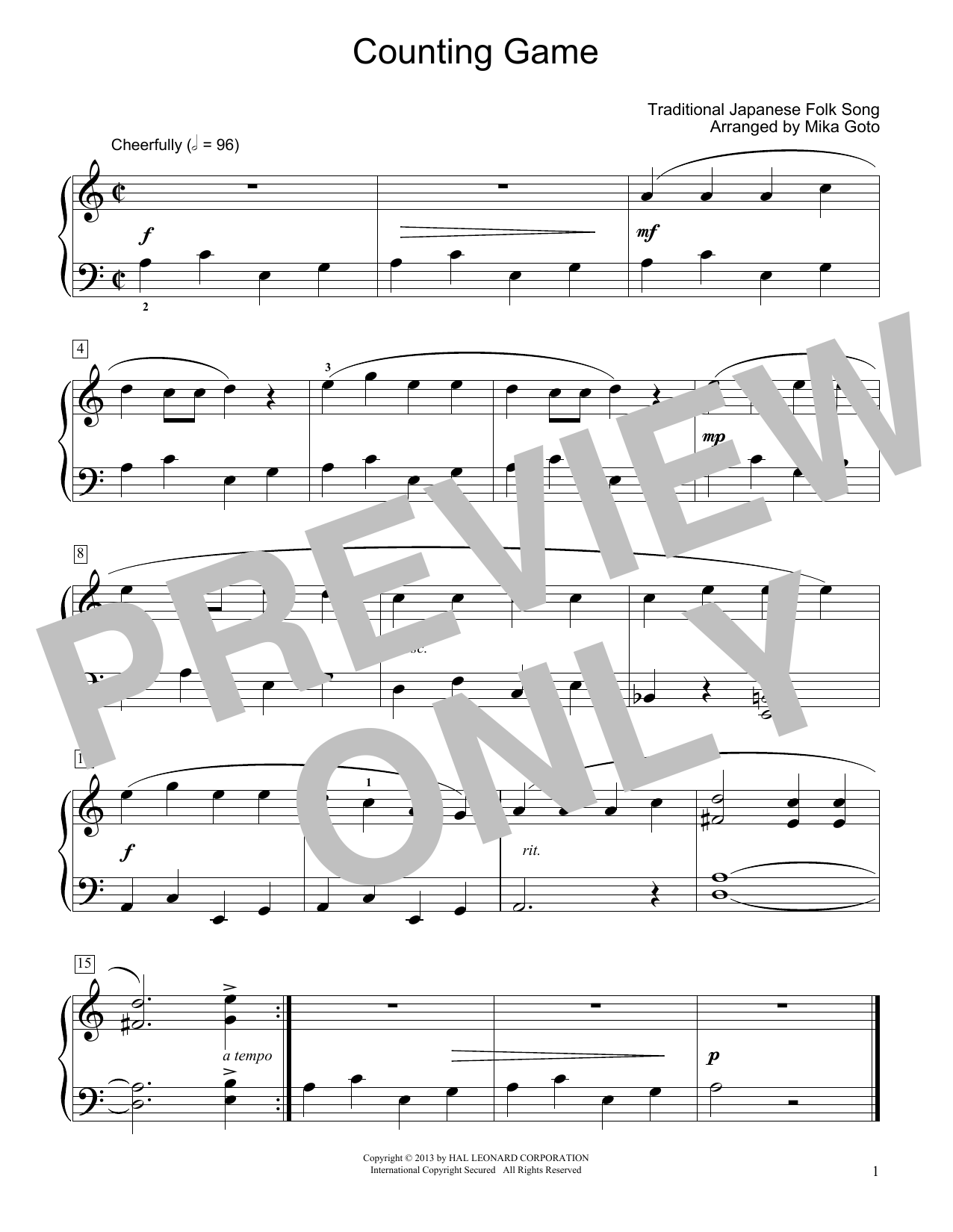 Download Traditional Japanese Folk Song Counting Game (arr. Mika Goto) Sheet Music