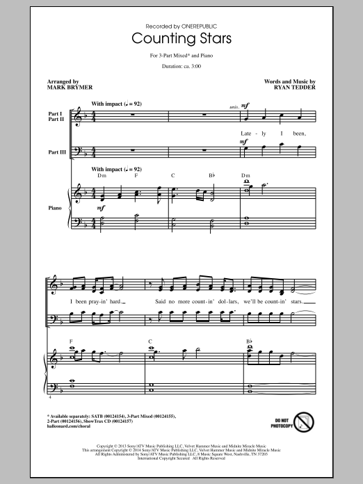 Download OneRepublic Counting Stars (arr. Mark Brymer) Sheet Music