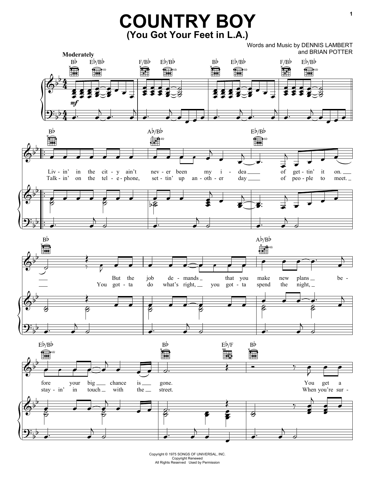 Download Glen Campbell Country Boy (You Got Your Feet In L.A.) Sheet Music