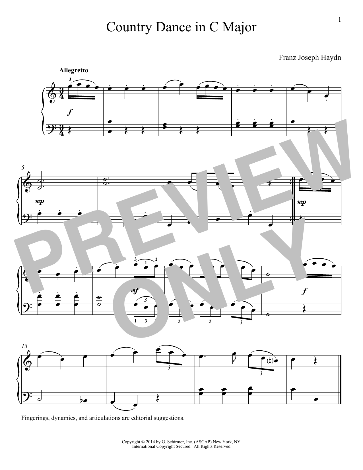 Download Franz Joseph Haydn Country Dance In C Major Sheet Music