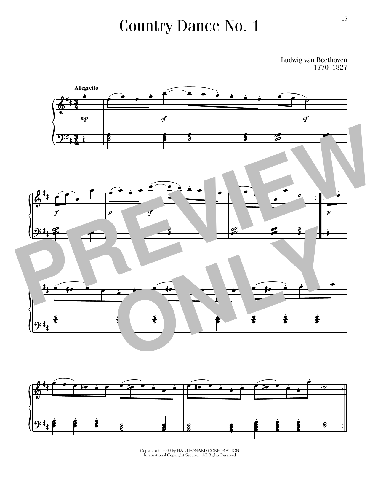 Ludwig van Beethoven Country Dance sheet music notes printable PDF score