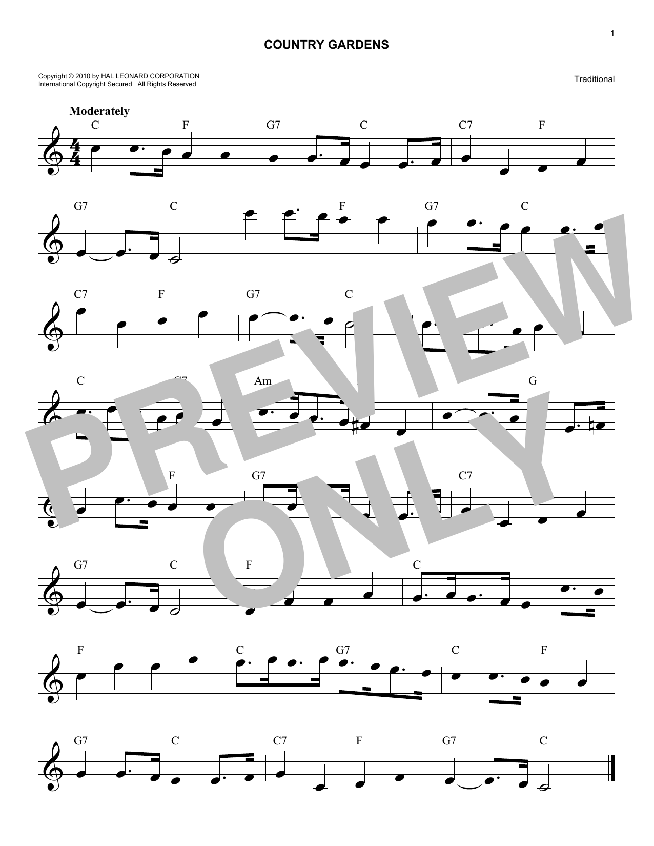 Download Traditional Country Gardens Sheet Music