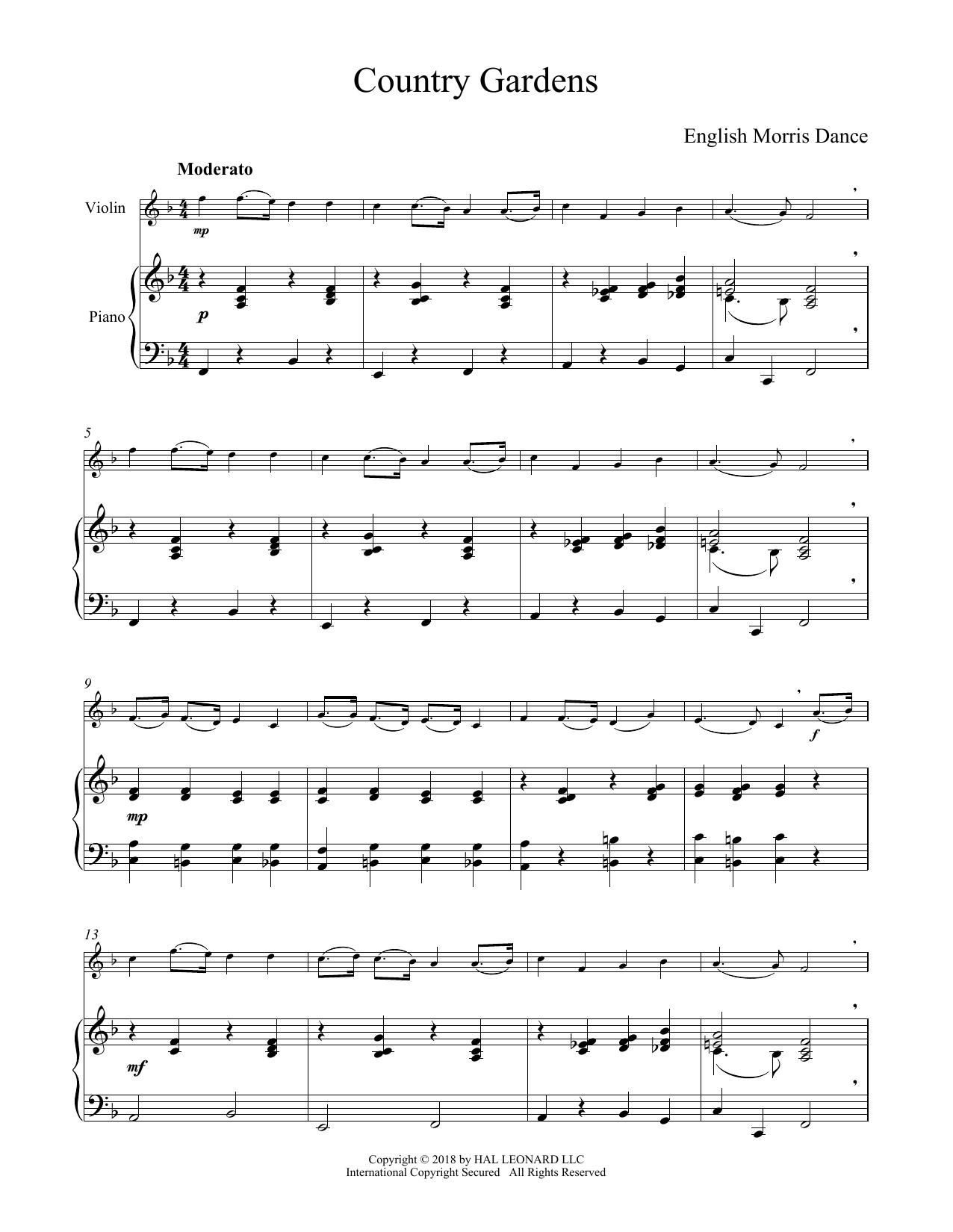 Download Traditional Country Gardens Sheet Music