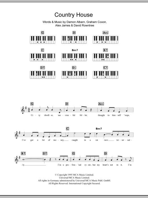 Download Blur Country House Sheet Music