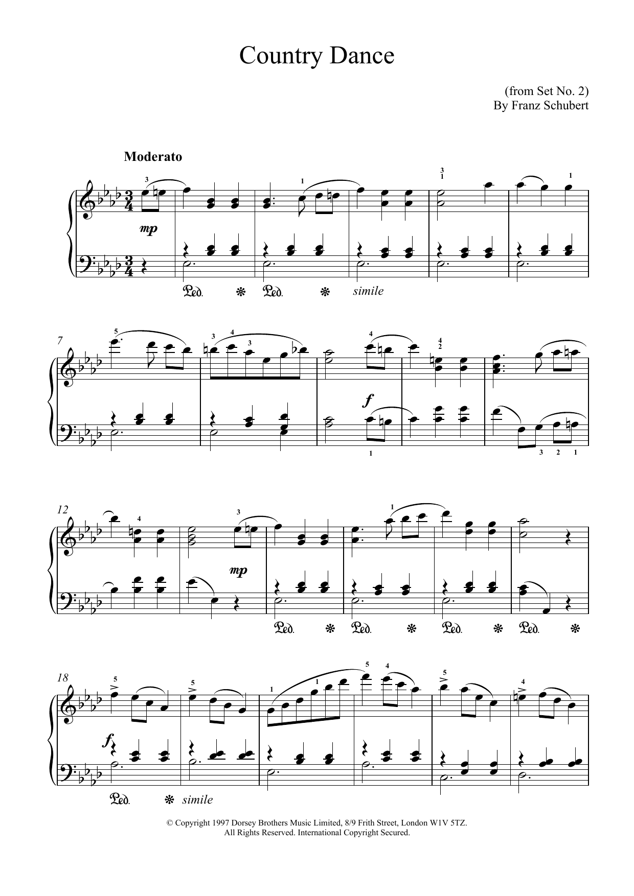 Franz Schubert Country Dance sheet music notes printable PDF score