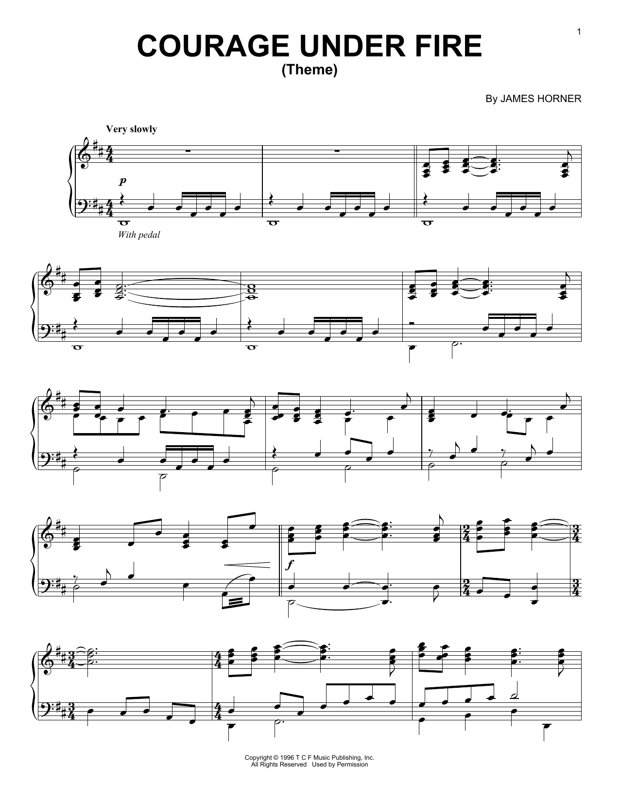 Download James Horner Courage Under Fire (Theme) Sheet Music