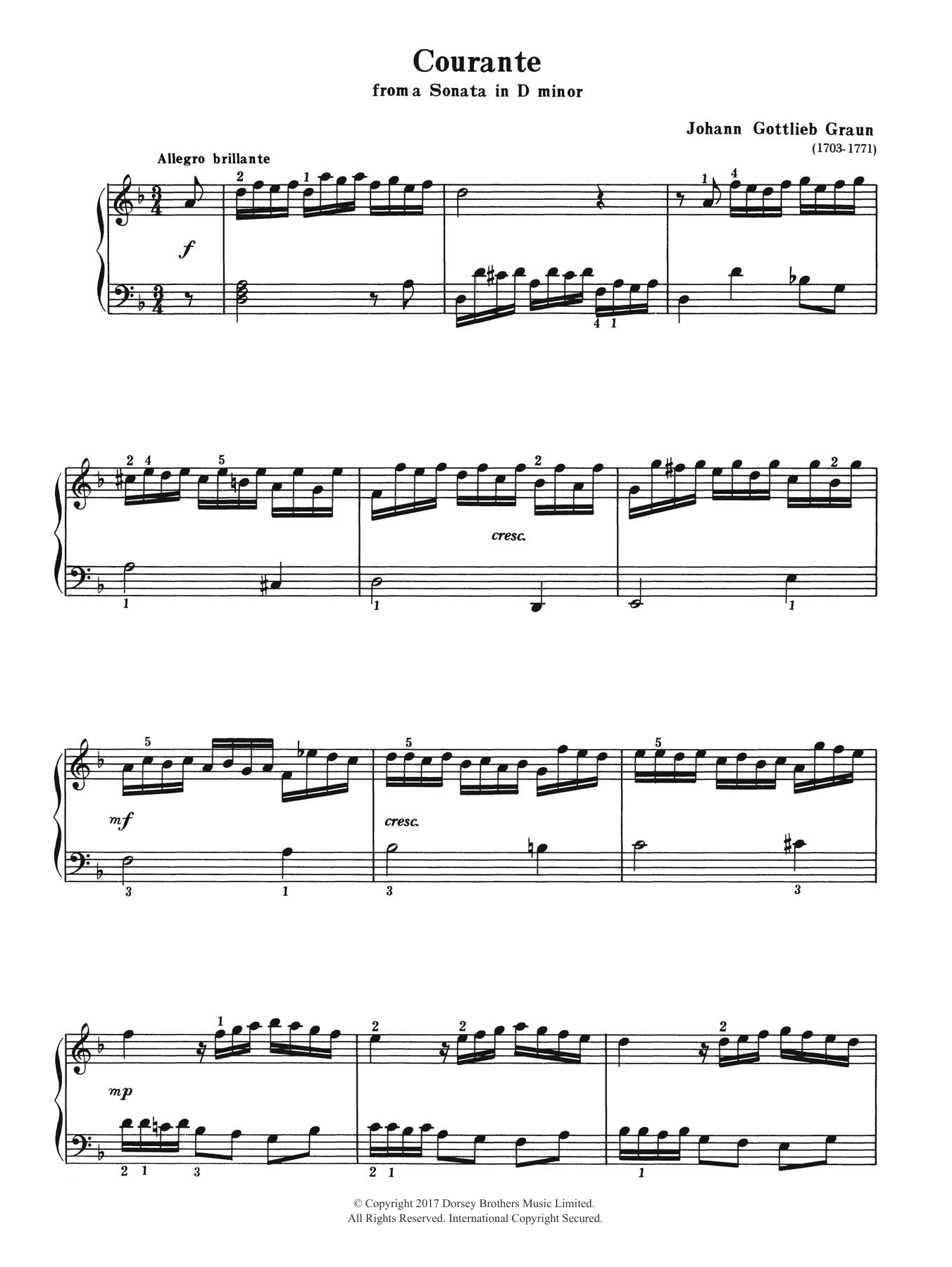 Download Johann Gottlieb Graun Courante (from a Sonata in D Minor) Sheet Music