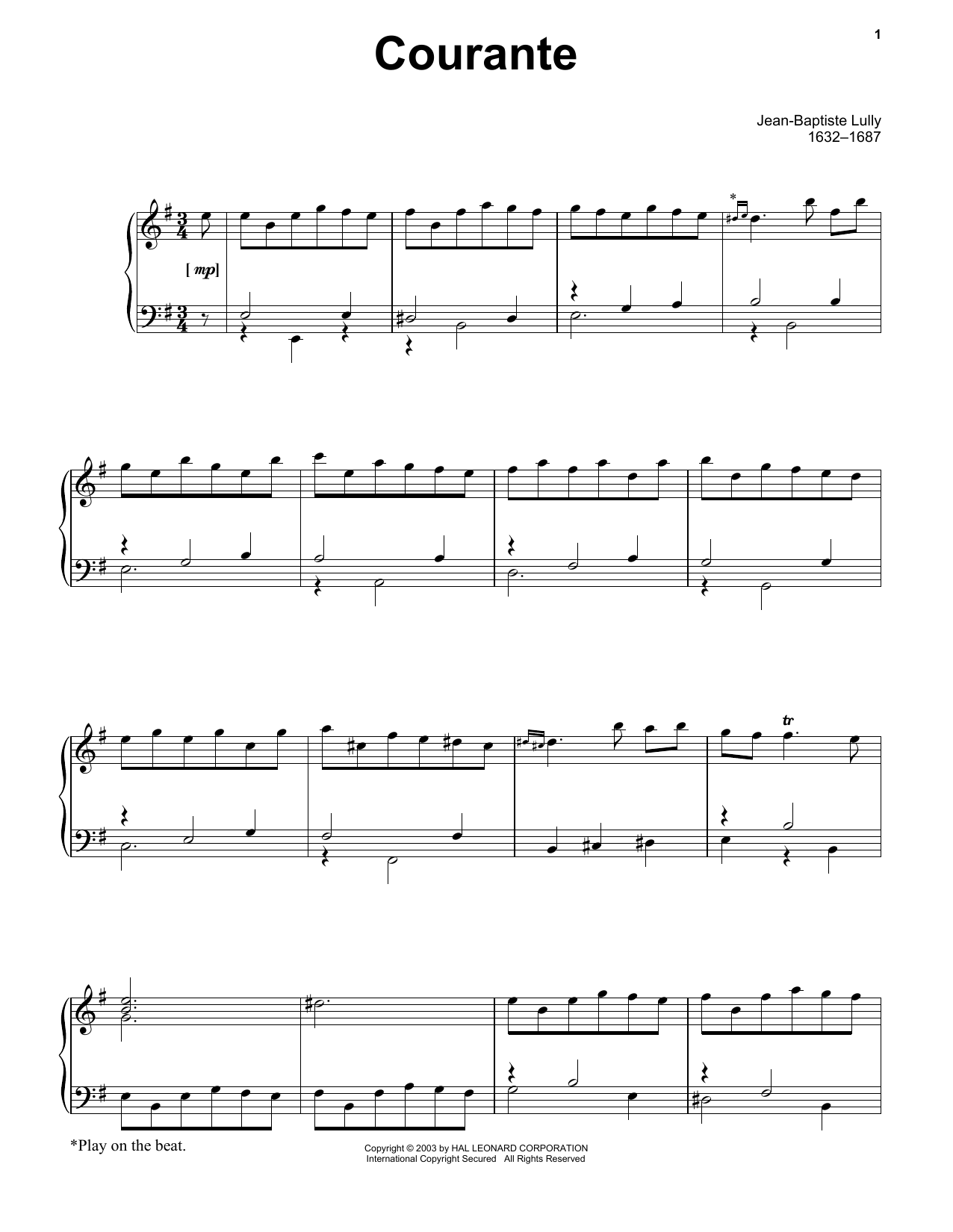 Download Jean-Baptiste Lully Courante Sheet Music