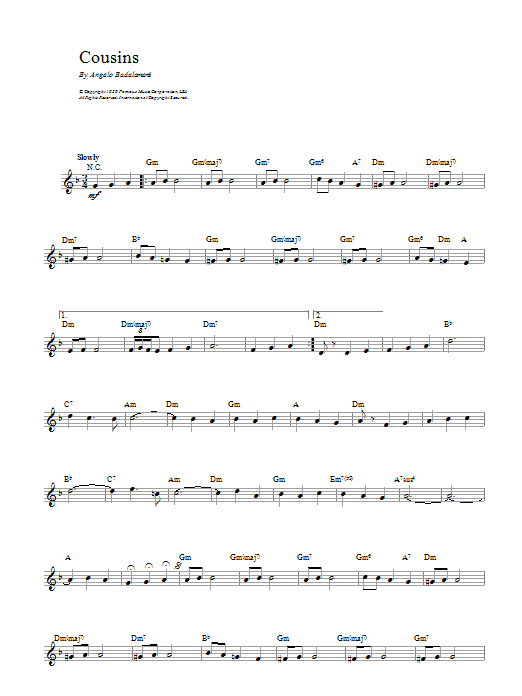 Angelo Badalamenti Cousins sheet music notes printable PDF score