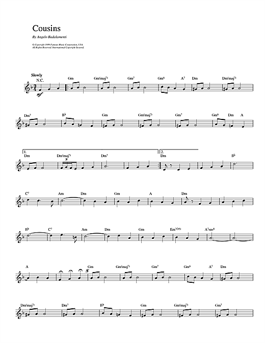 Angelo Badalamenti Cousins sheet music notes printable PDF score