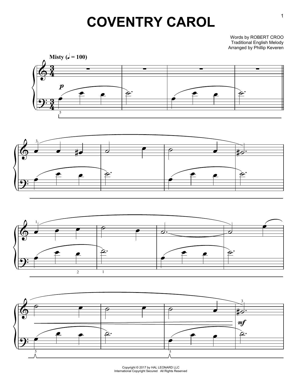 Download Traditional English Melody Coventry Carol [Classical version] (arr Sheet Music