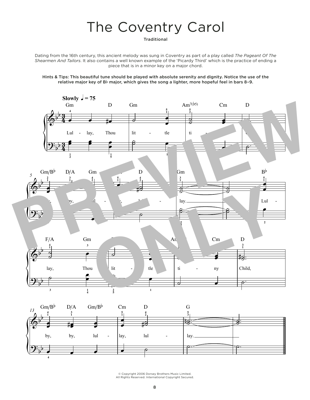 Download Traditional English Melody Coventry Carol Sheet Music