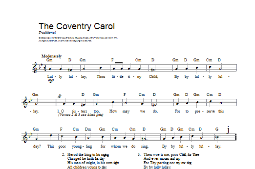 Download Christmas Carol Coventry Carol Sheet Music