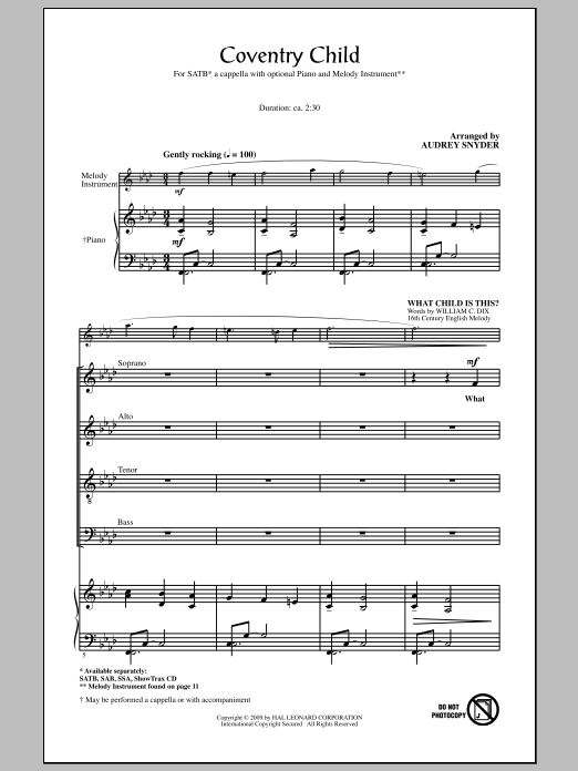 Download Audrey Snyder Coventry Child Sheet Music