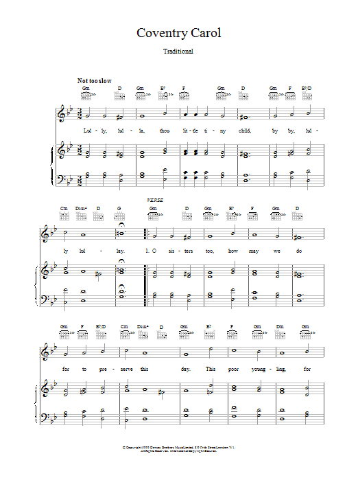 Christmas Carol Coventry Carol sheet music notes printable PDF score