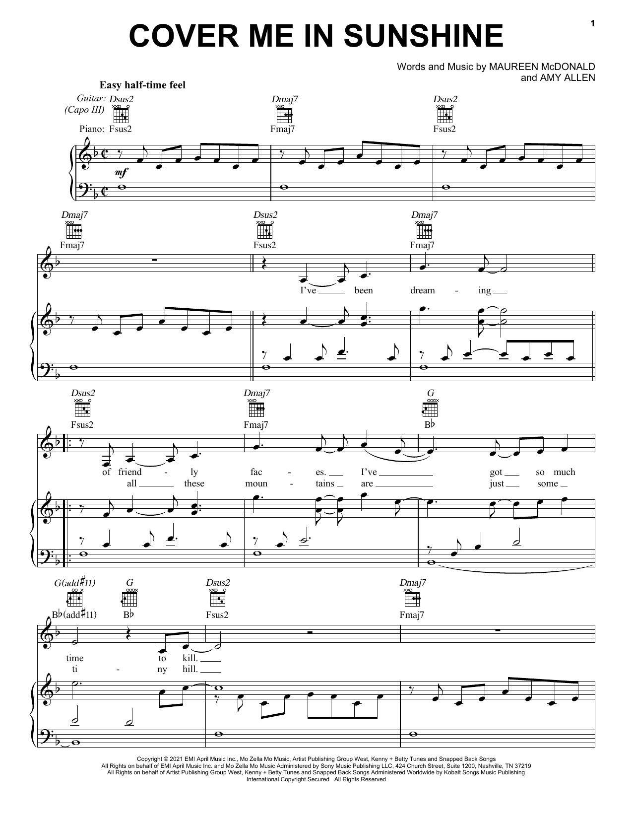 Download P!nk & Willow Sage Hart Cover Me In Sunshine Sheet Music