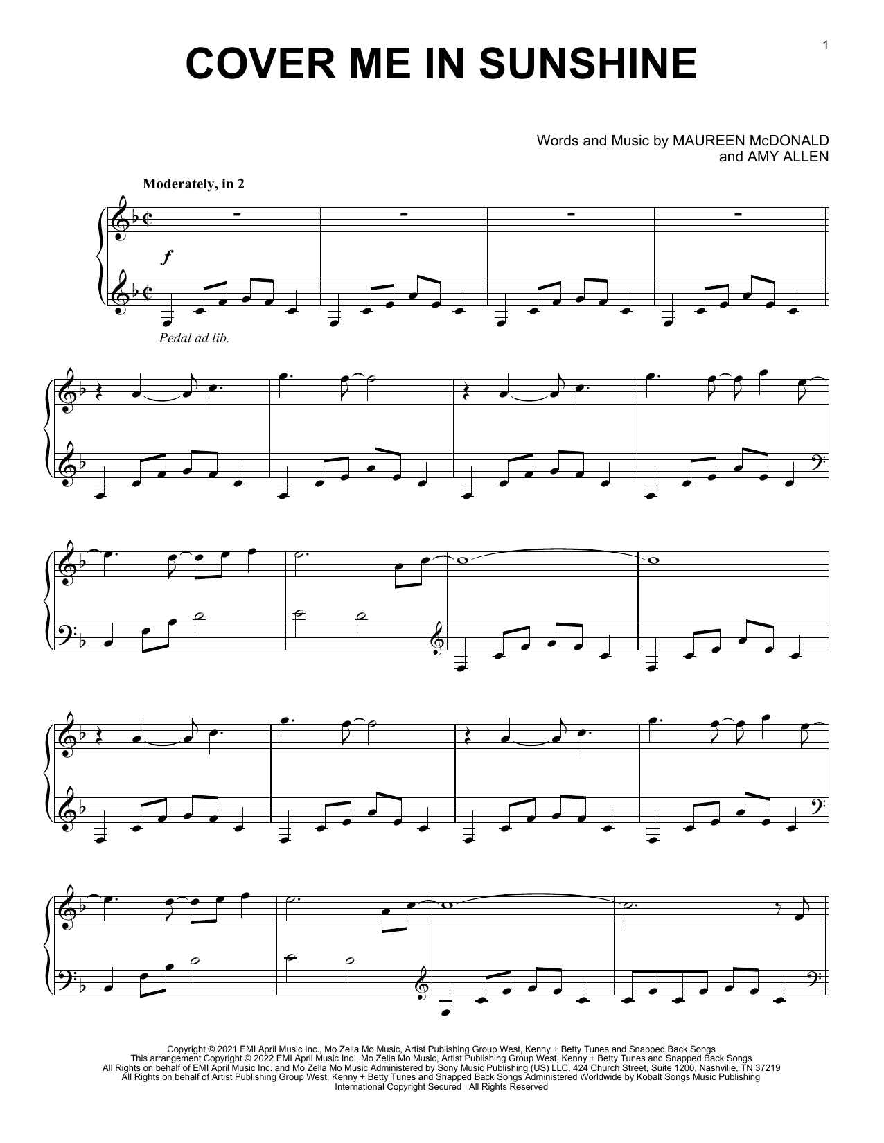 Download P!nk and Willow Sage Hart Cover Me In Sunshine Sheet Music