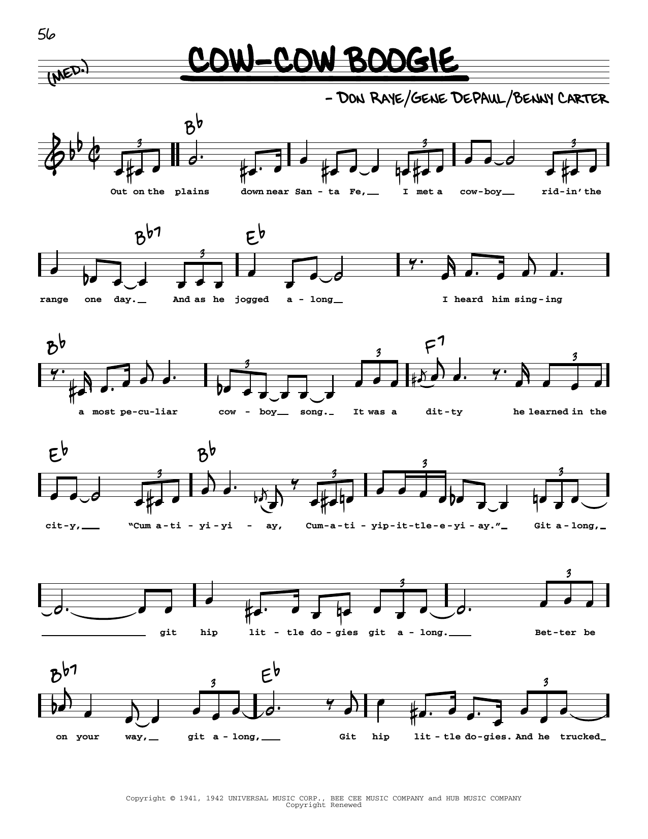 Freddie Slack & His Orchestra Cow-Cow Boogie (Low Voice) sheet music notes printable PDF score