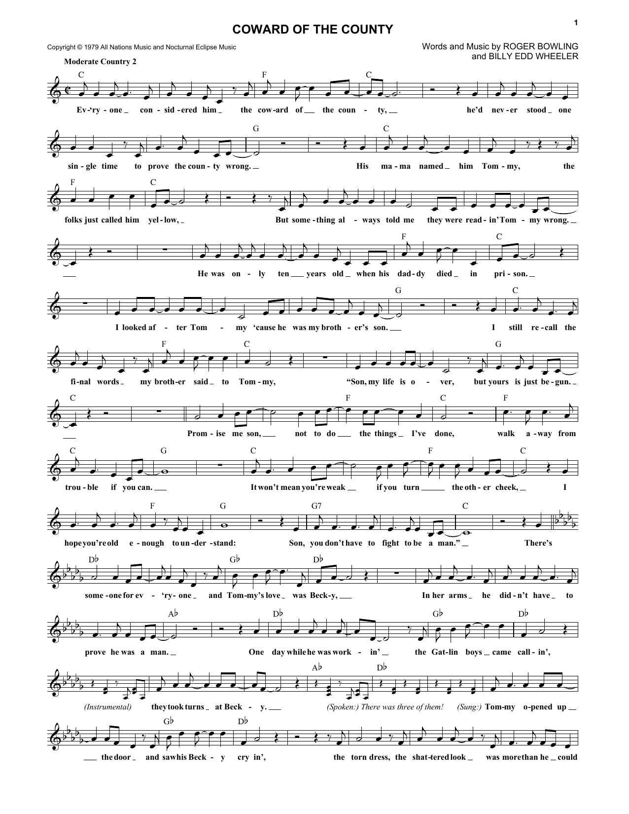 Download Kenny Rogers Coward Of The County Sheet Music