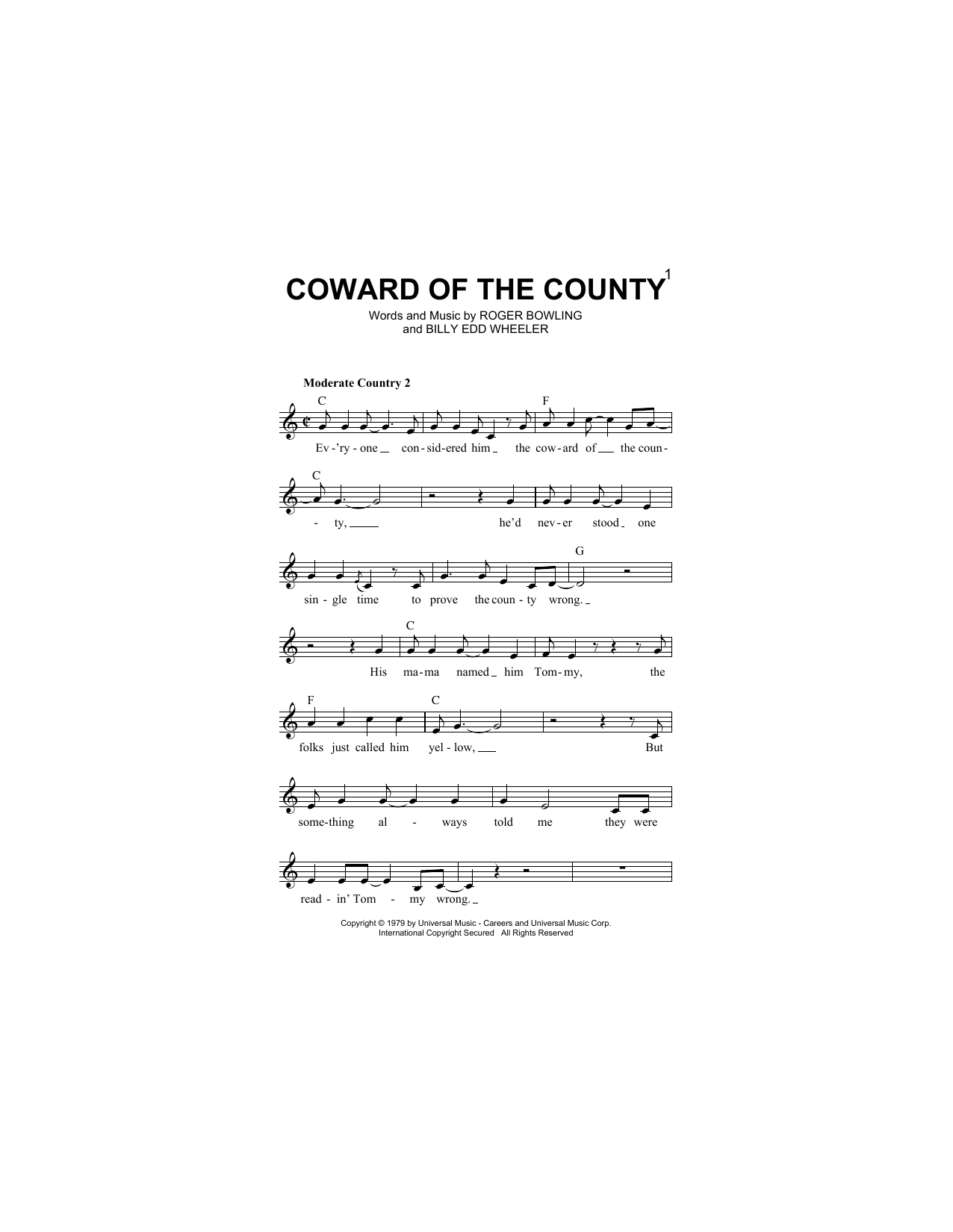 Download Kenny Rogers Coward Of The County Sheet Music