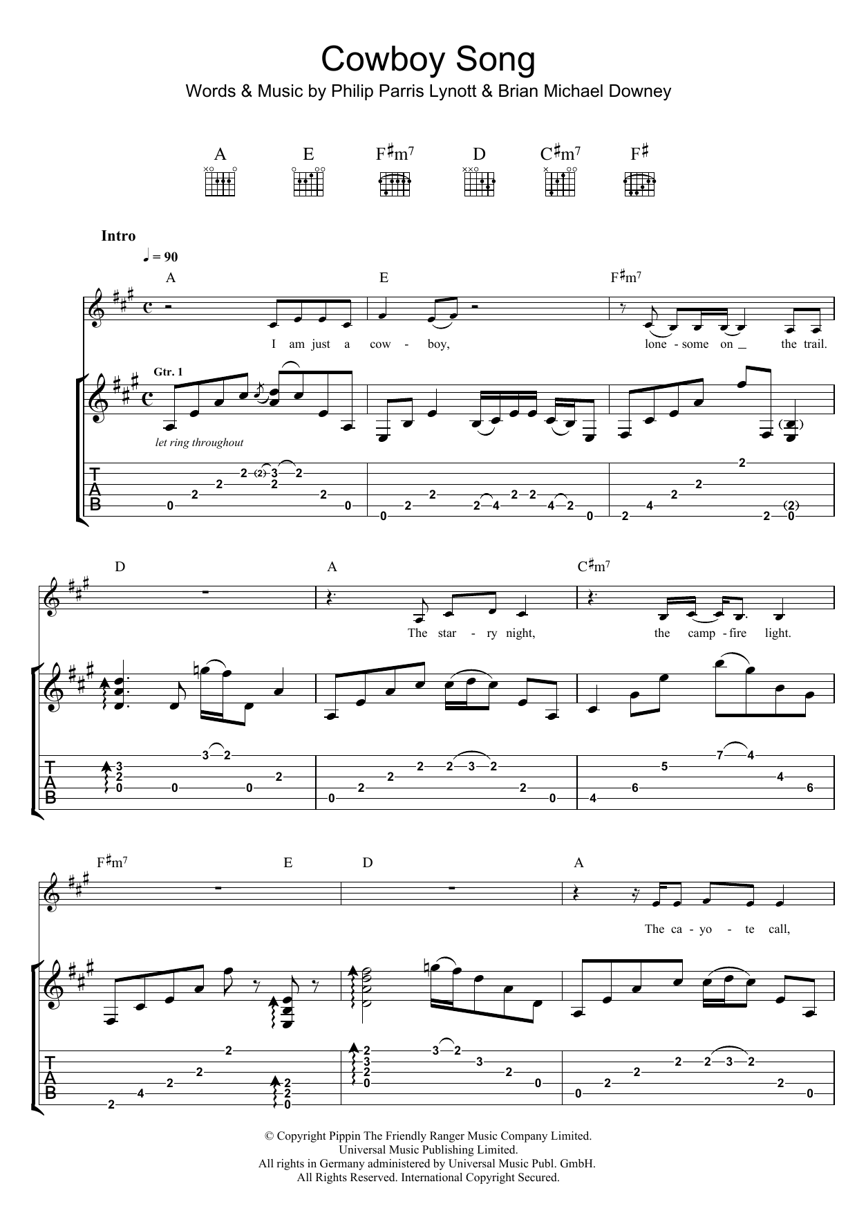 Download Thin Lizzy Cowboy Song Sheet Music