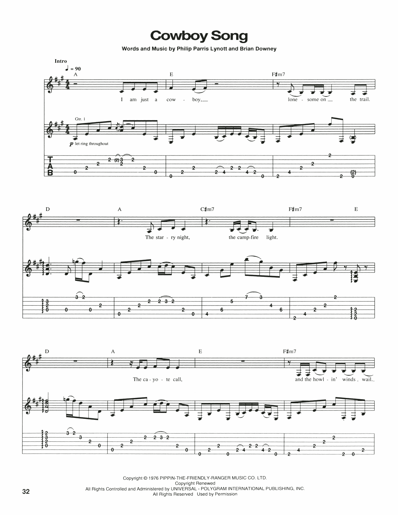 Download Thin Lizzy Cowboy Song Sheet Music