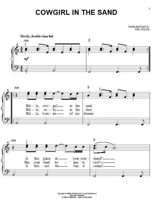 Download Neil Young Cowgirl In The Sand Sheet Music