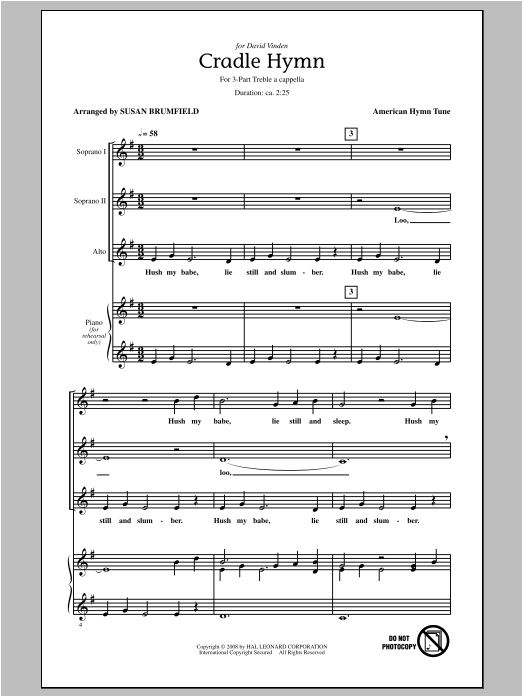 Download American Hymn Tune Cradle Hymn (arr. Susan Brumfield) Sheet Music