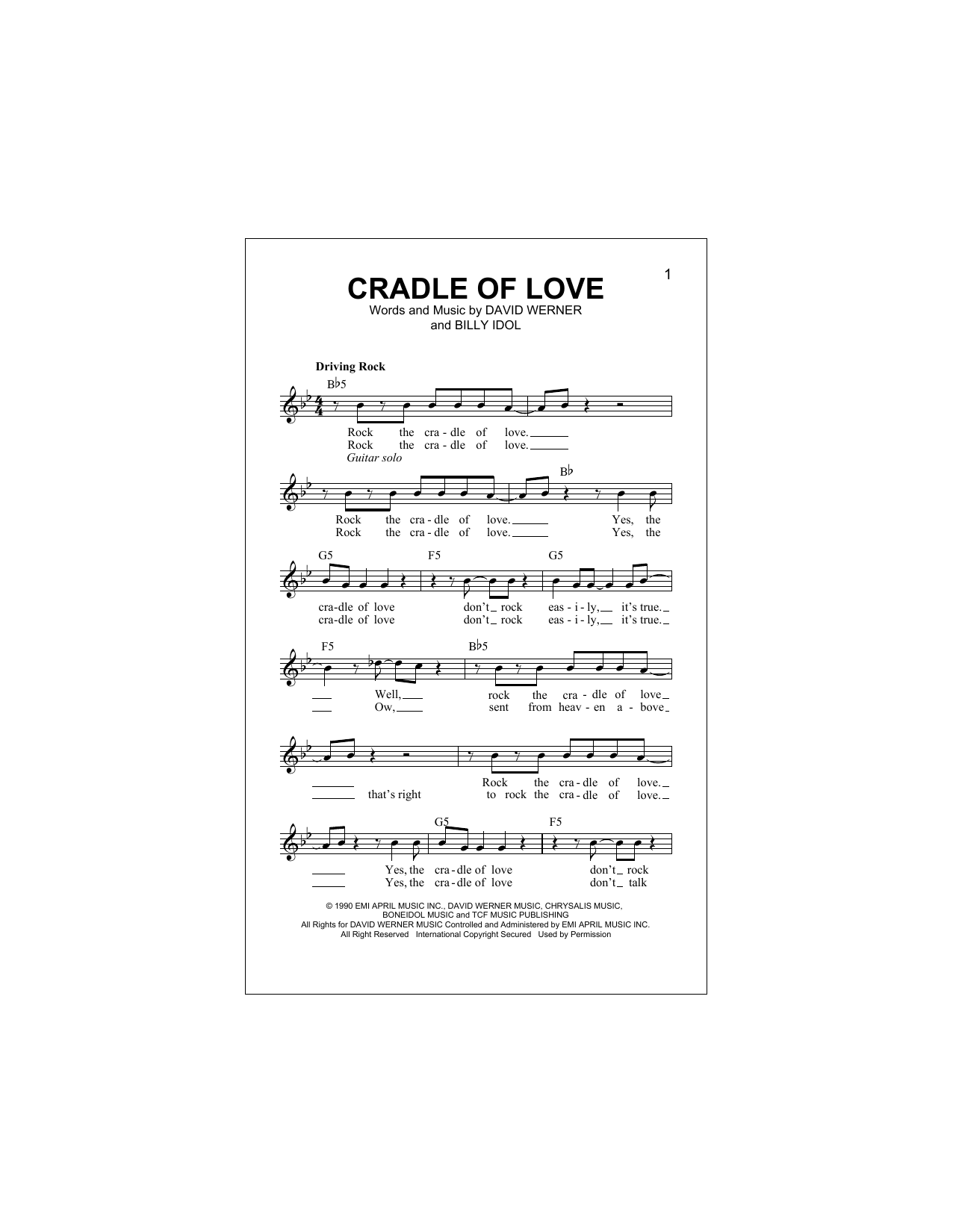 Download Billy Idol Cradle Of Love Sheet Music
