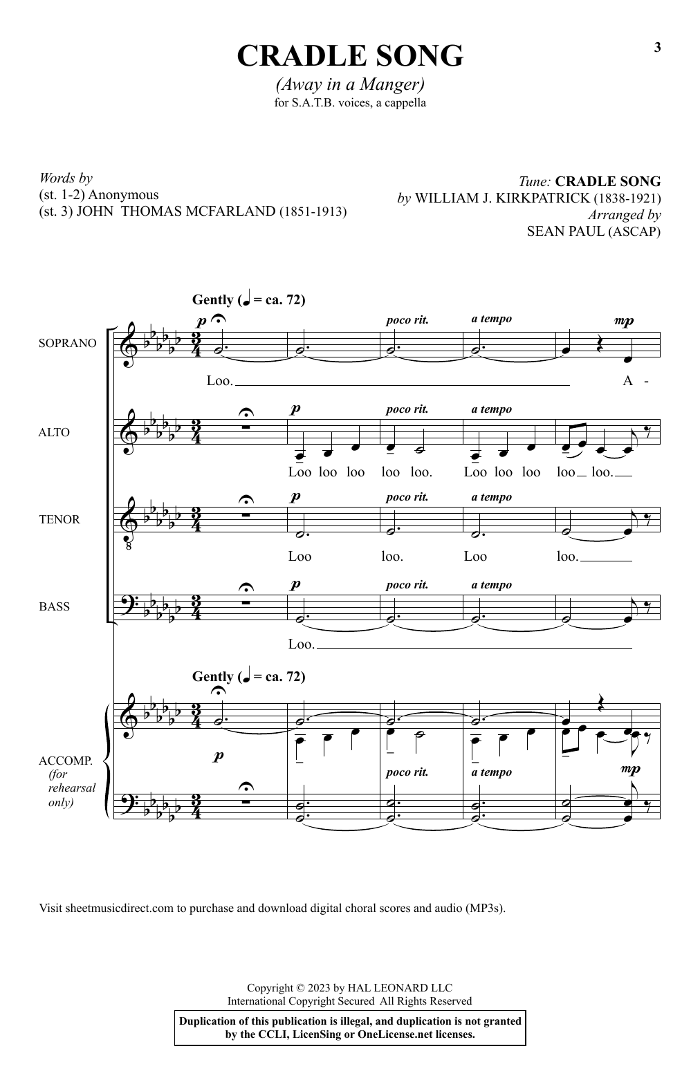 Download William J. Kirkpatrick Cradle Song (Away In A Manger) (arr. Se Sheet Music