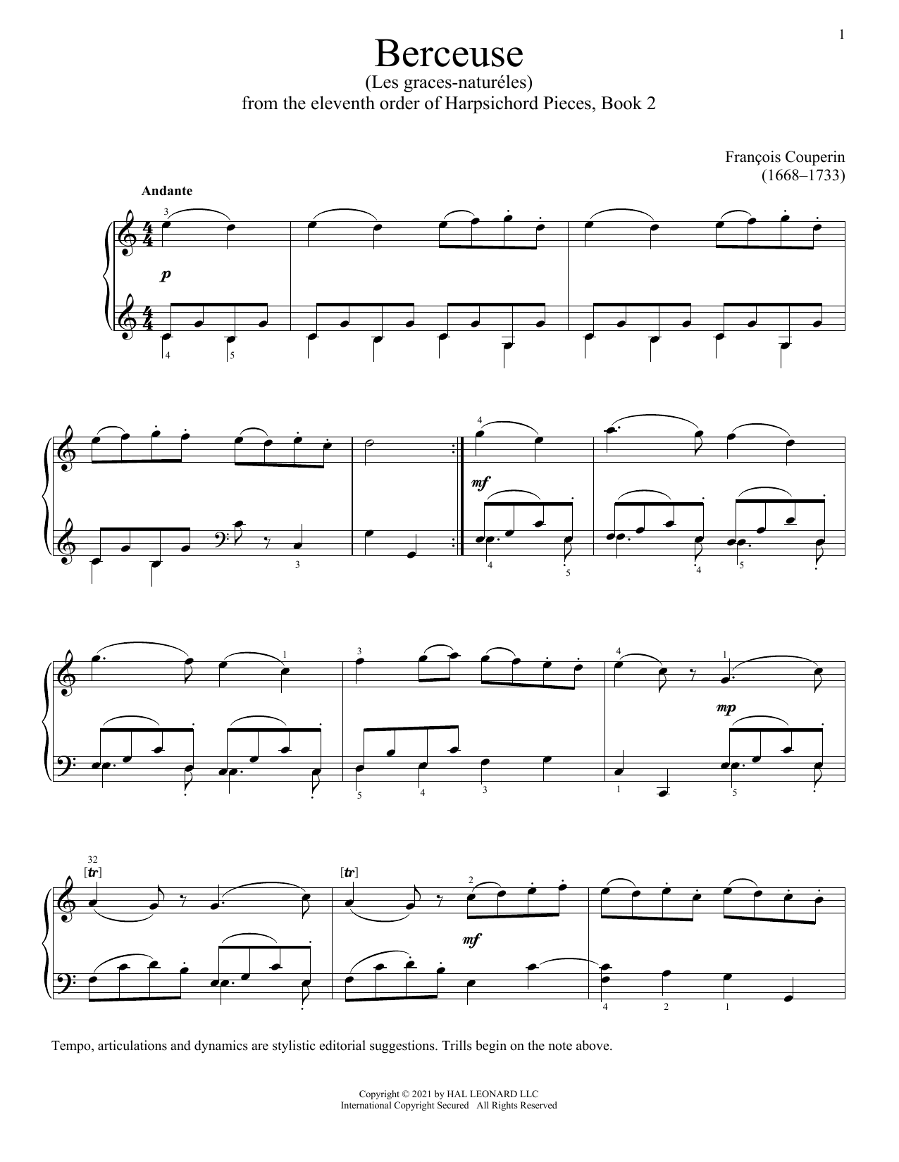Download Francois Couperin Cradle Song Sheet Music