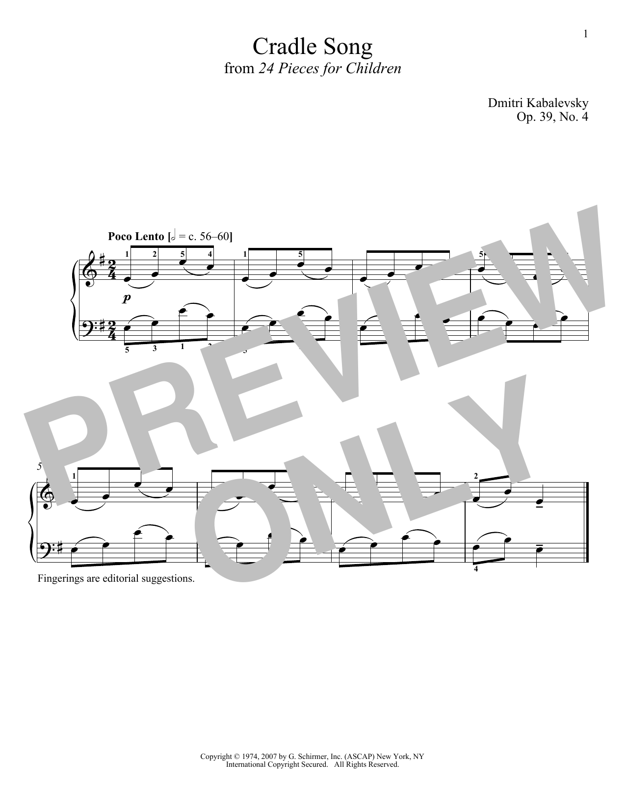 Download Dmitri Kabalevsky Cradle Song, Op. 39, No. 4 Sheet Music
