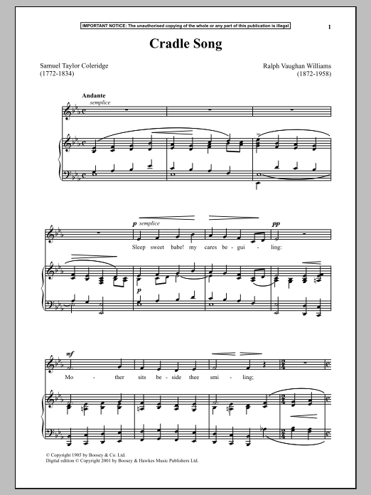 Download Ralph Vaughan Williams Cradle Song Sheet Music