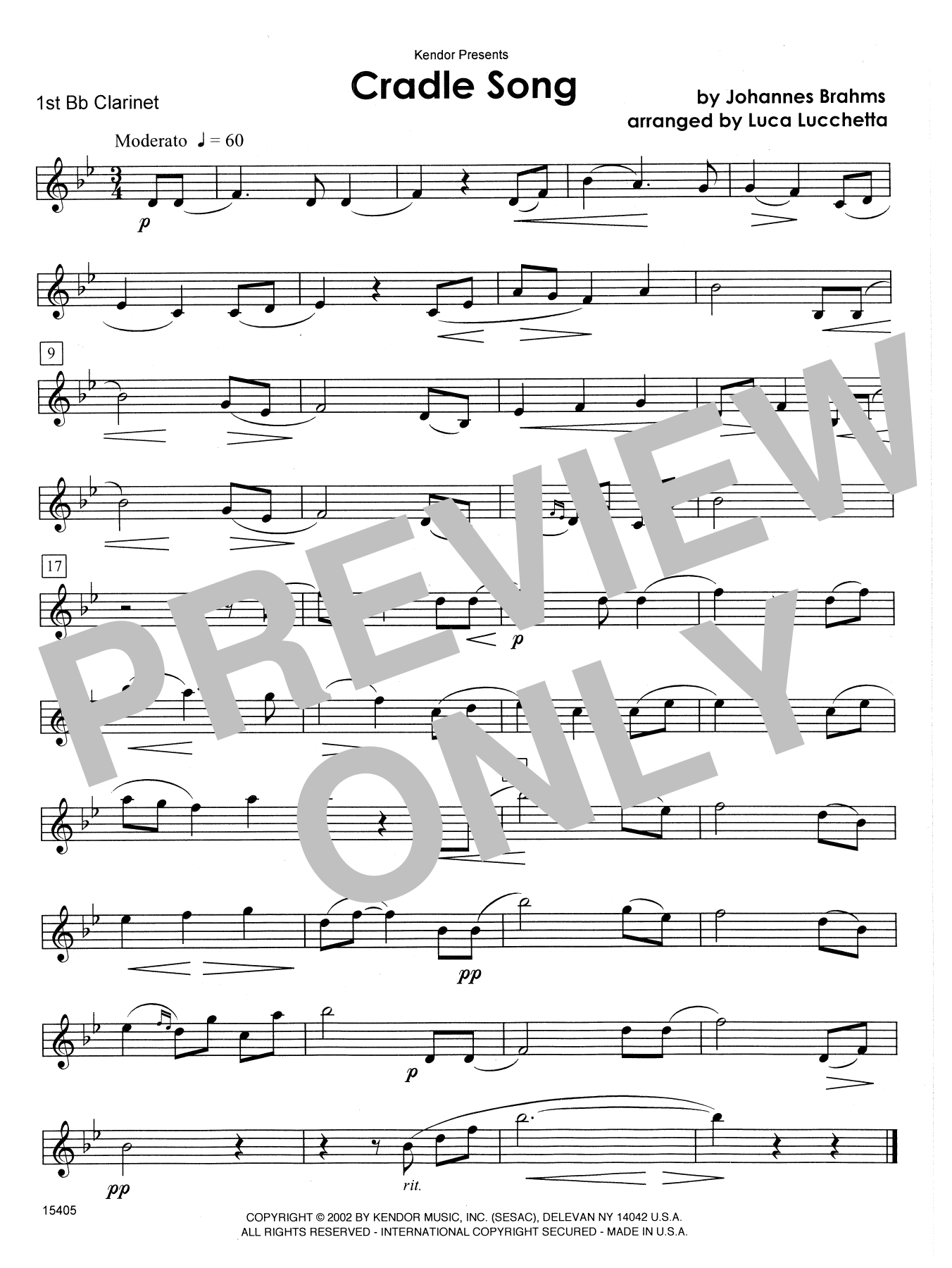 Download Lucchetta Cradle Song - 1st Bb Clarinet Sheet Music