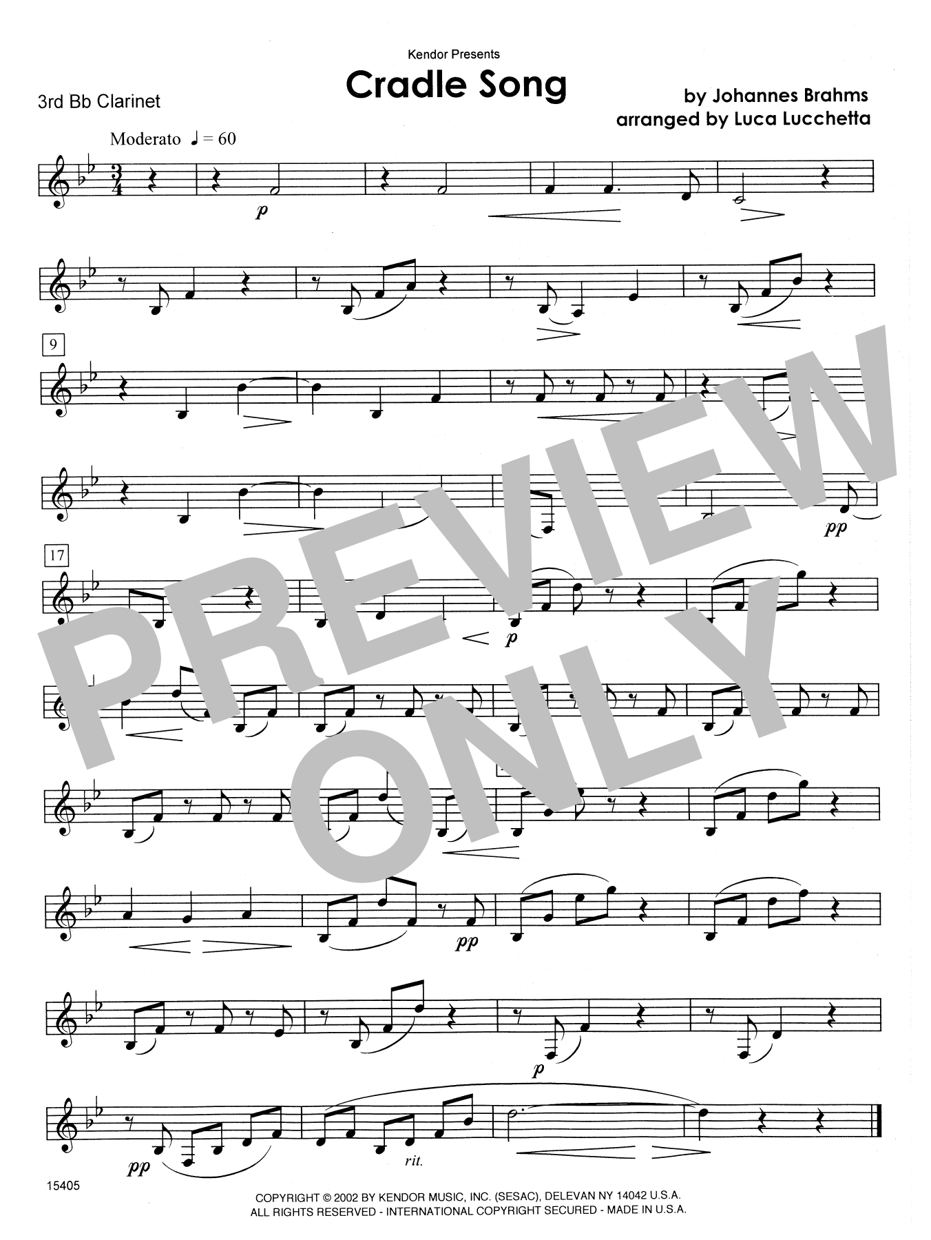 Download Lucchetta Cradle Song - 3rd Bb Clarinet Sheet Music