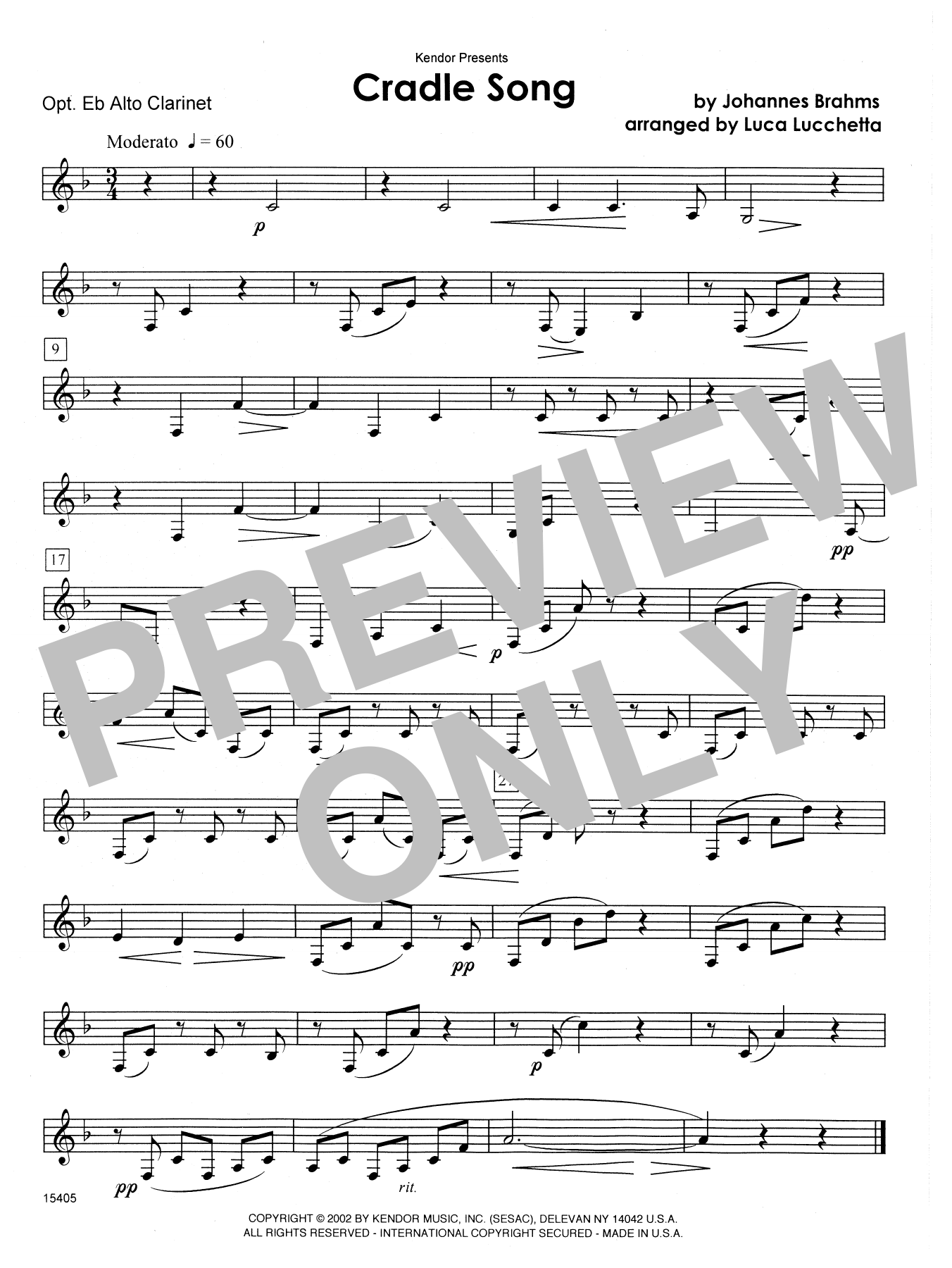 Download Lucchetta Cradle Song - Eb Alto Clarinet Sheet Music