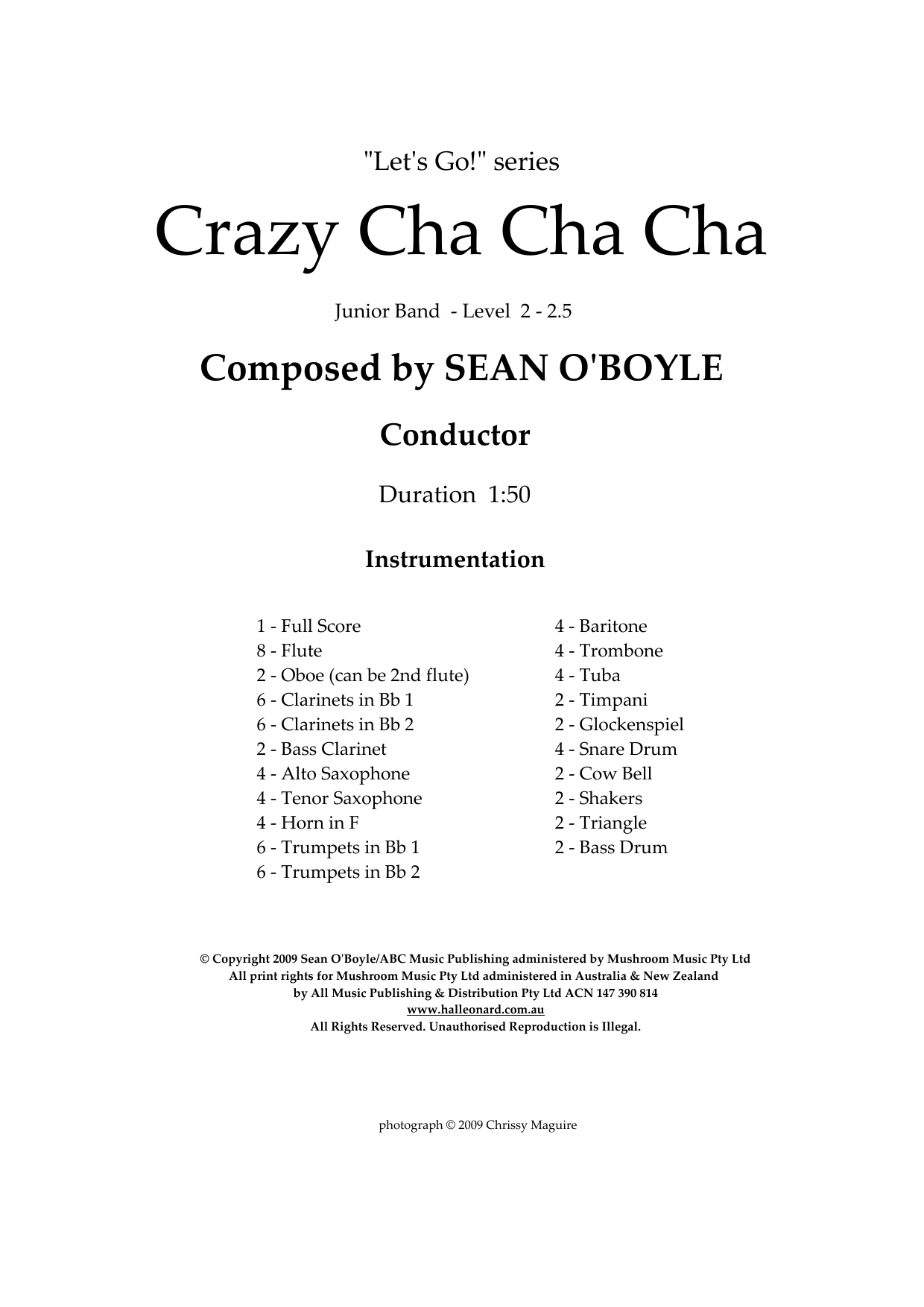 Download Sean O'Boyle Crazy Cha Cha Cha - Score Sheet Music