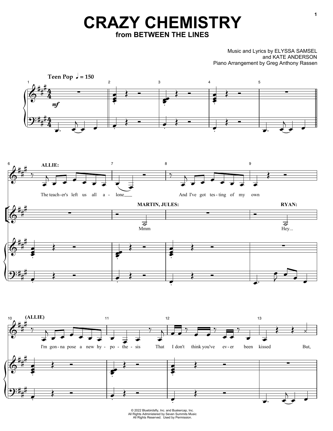 Download Elyssa Samsel & Kate Anderson Crazy Chemistry (from Between The Lines Sheet Music