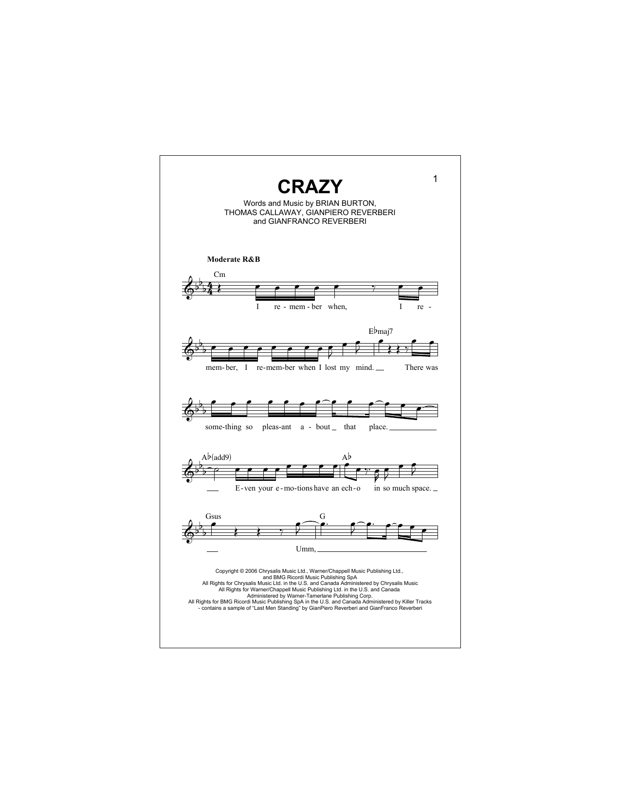Download Gnarls Barkley Crazy Sheet Music
